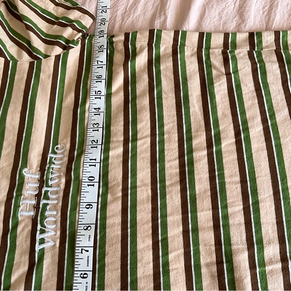 Huf Worldwide T Shirt Size Sm Short Sleeve Stripe Tan Brown Green White - Picture 7 of 7